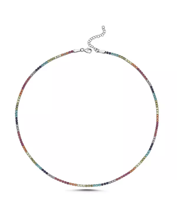 

Теннисное ожерелье из стерлингового серебра с радужными цветами Spero London, silver