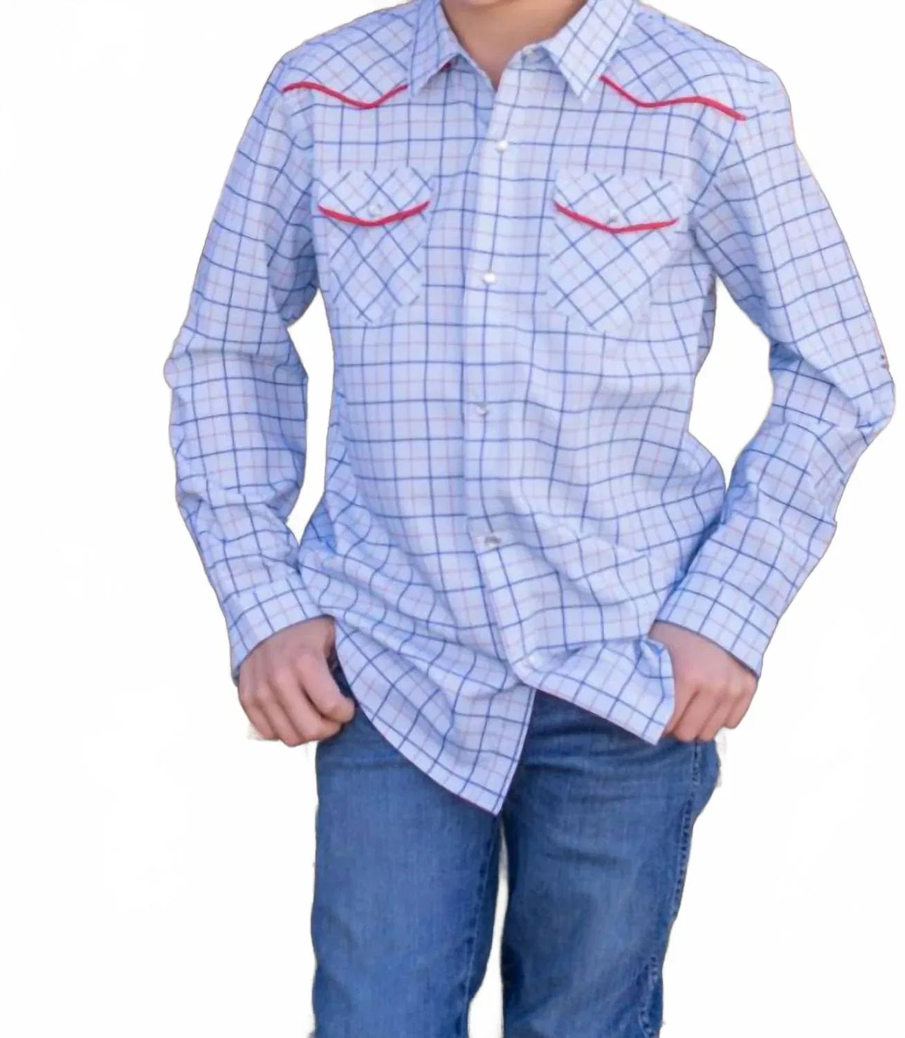 Blue Quail Clothing Co Рубашка с длинными рукавами Tattersall Pearl Snap синего цвета