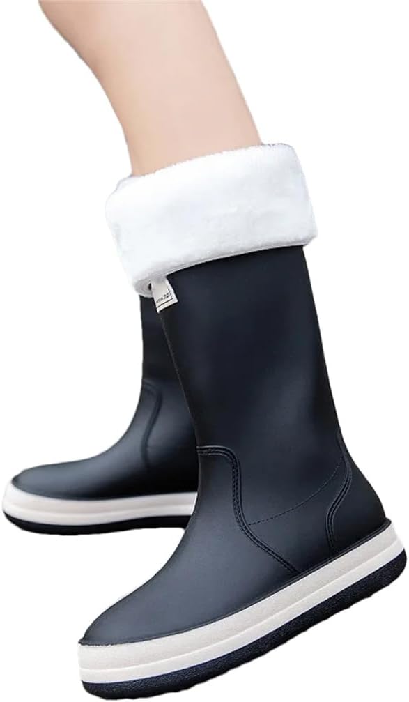 

Летние высокие резиновые сапоги Wjnvfioo для мужчин и женщин, для пар, наружные, противоскользящие, водонепроницаемые, для мойки автомобилей и работы под дождем, Black-fur