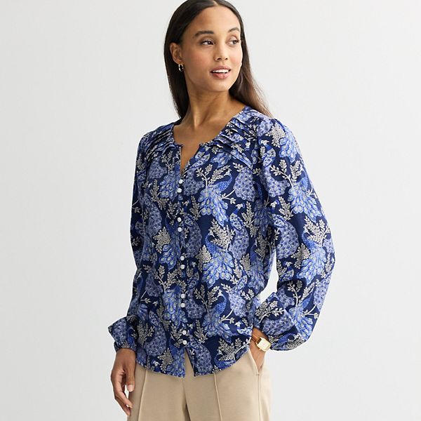 

Женская футболка с длинным рукавом и v-образным вырезом Croft & Barrow, Blue Peacock