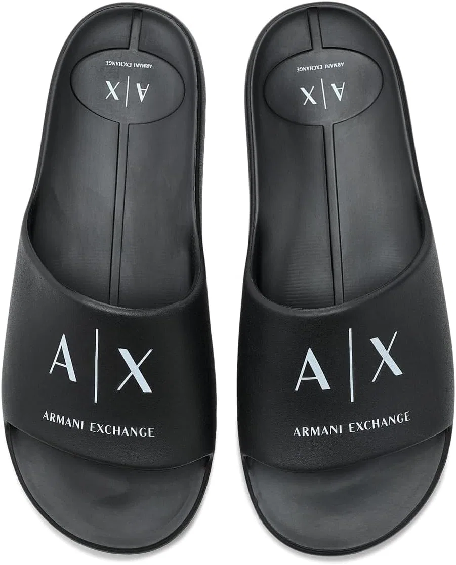 Сандалии с логотипом Armani Exchange, черный + оптический белый — фото 2