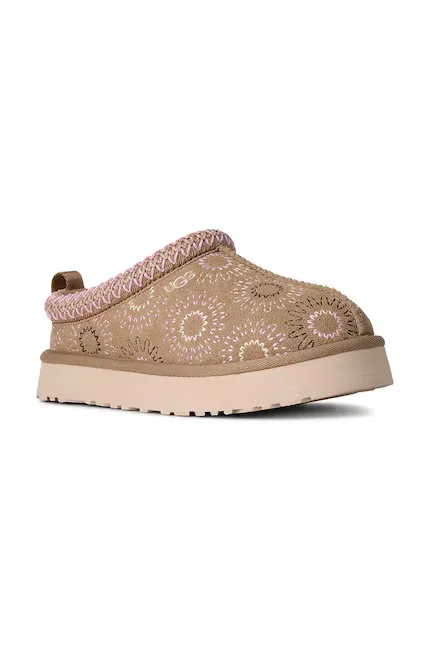 Тапочки детские из замши TAZZ SUN STITCH UGG, бежевый — фото 2