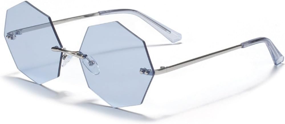 

Солнцезащитные очки Polygon без оправы для мужчин и женщин, модные ретро-очки с металлическим покрытием, защита от УФ-излучения UV400, подарки для вечеринок MTZJH, Silver Blue