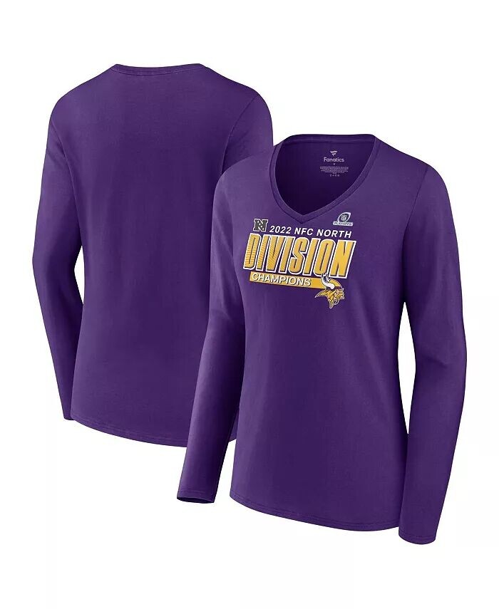 

Женская фиолетовая футболка с длинными рукавами и v-образным вырезом Minnesota Vikings 2022 NFC North Division Champions Divide and Conquer Fanatics