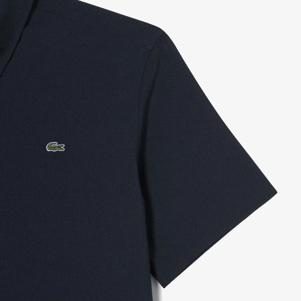 Мужская рубашка-джерси с коротким рукавом тёмно-синяя от Lacoste — фото 3