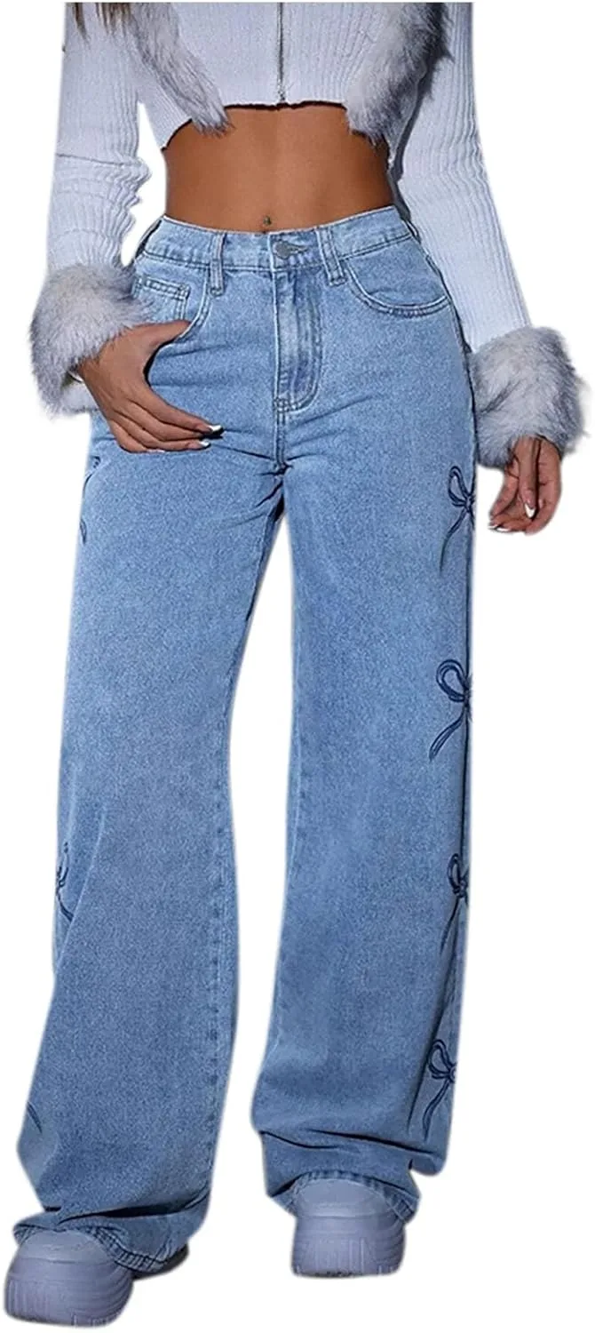 

Джинсы женские High Waisted Wide Leg с принтом QotLoyi