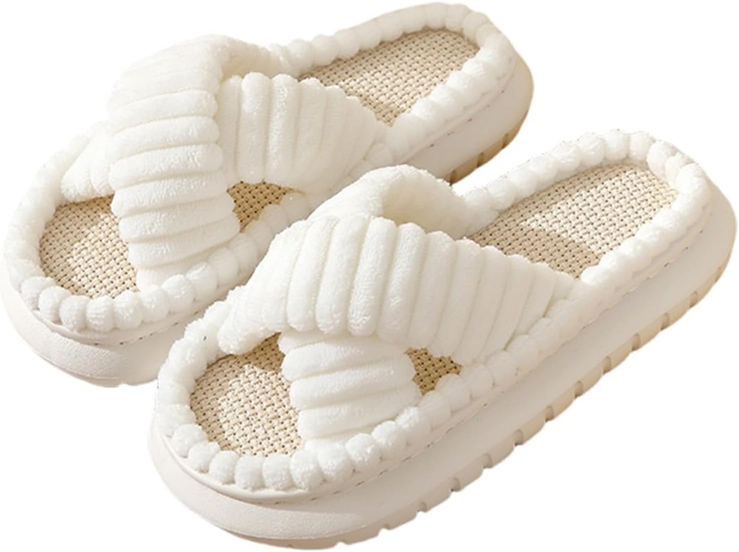 

Женские тапочки, пушистые тапочки с открытым носком, уютные тапочки с амортизирующей подошвой, легкие тапочки с противоскользящей подошвой для дома, мягкая и удобная обувь для дома и улицы Rianclud, белый