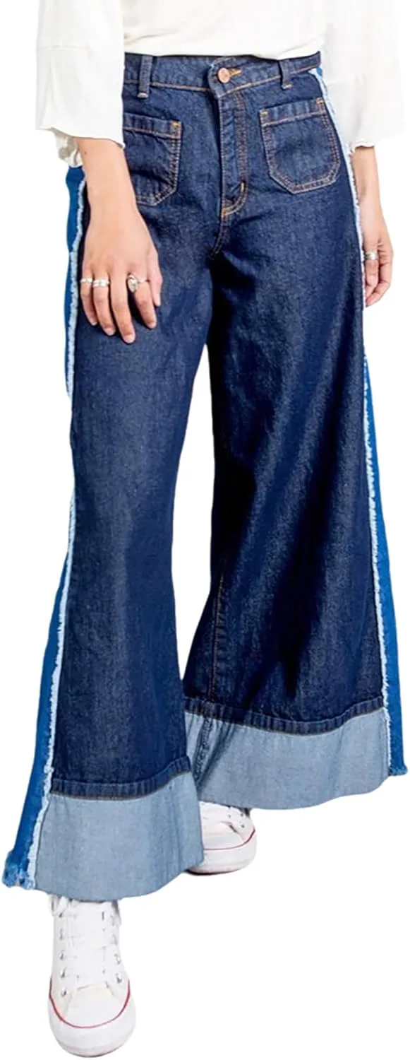 

Женские джинсы с высокой талией и широкими штанинами в стиле casual, с эффектом потертостей и карманами QLAUYIOE