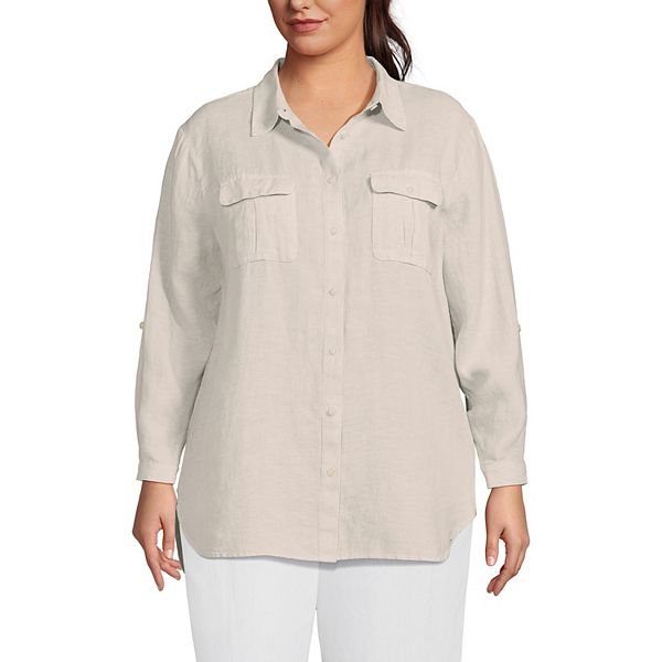 

Туника с рукавами-фонариками из льна Plus size Lands' End, Champagne Linen