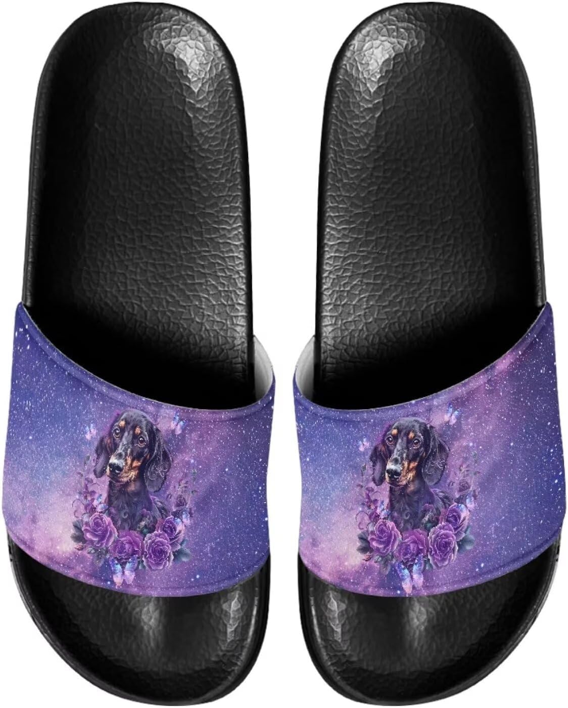 

Шлепанцы для дома и ванной, тапочки на плоской подошве, повседневная обувь для мужчин и женщин Judentidos, Galaxy Dachshund Floral