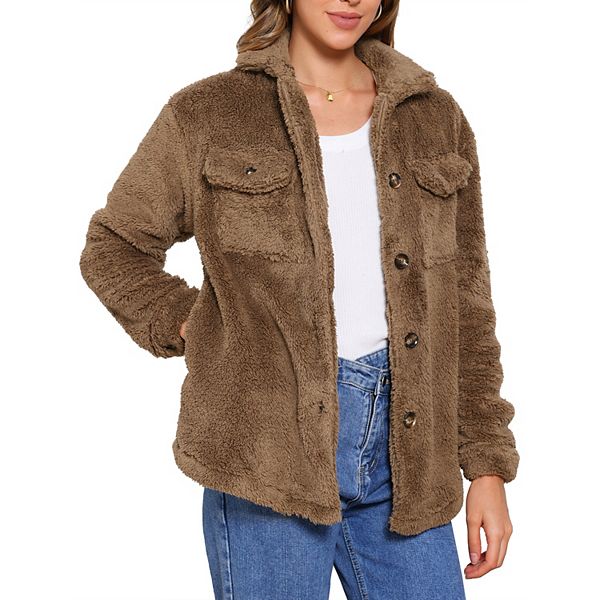 

Женская куртка на пуговицах с воротником из искусственного меха Inspire Chic, Brown
