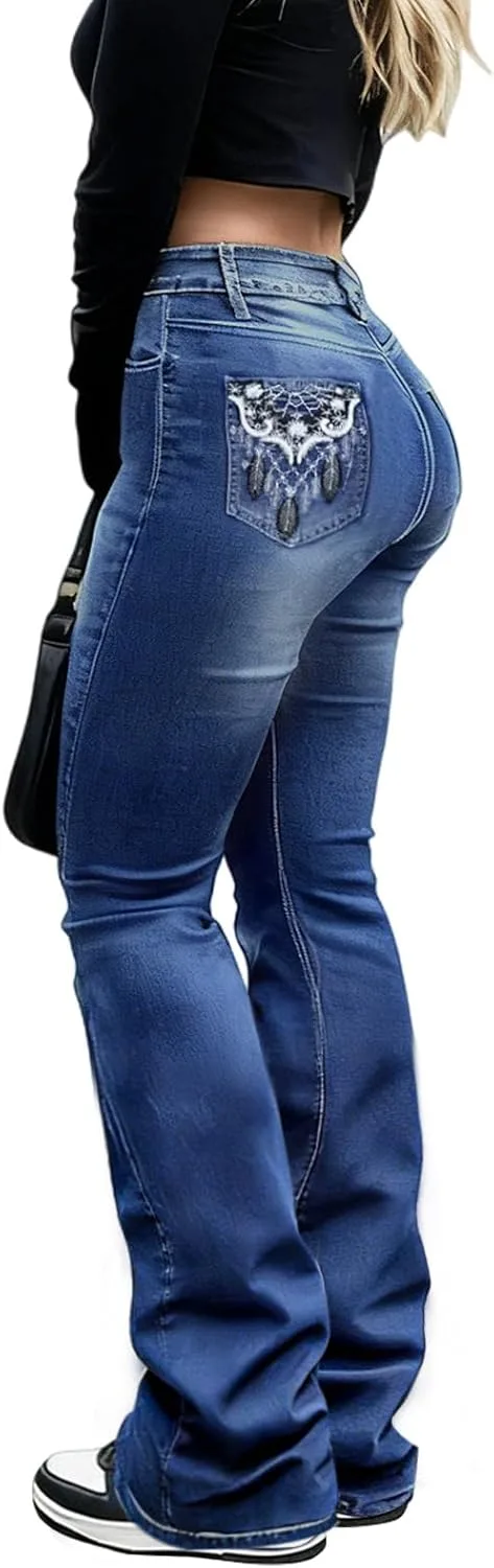 

Джинсы Plus Size High Rise с вышивкой и расклешенным силуэтом Cuyulitcik