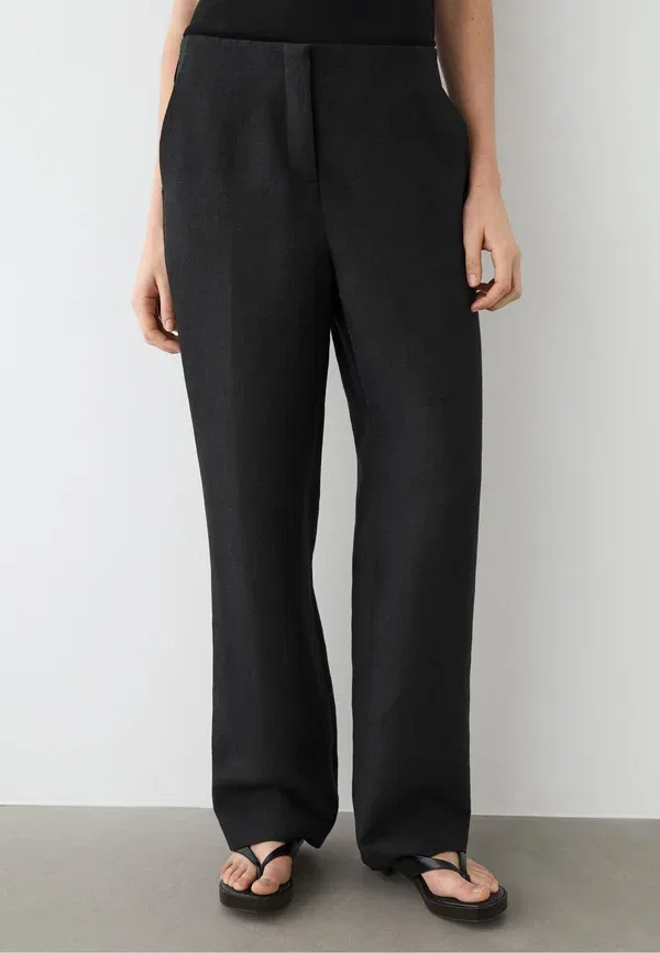 Брюки прямого кроя из льна Massimo Dutti, черный