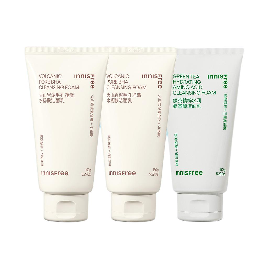 

Очищающие средства Unisex Innisfree, three-piece set: volcanic rock mud cleanser 150g*2+зеленый tea cleanser 150g