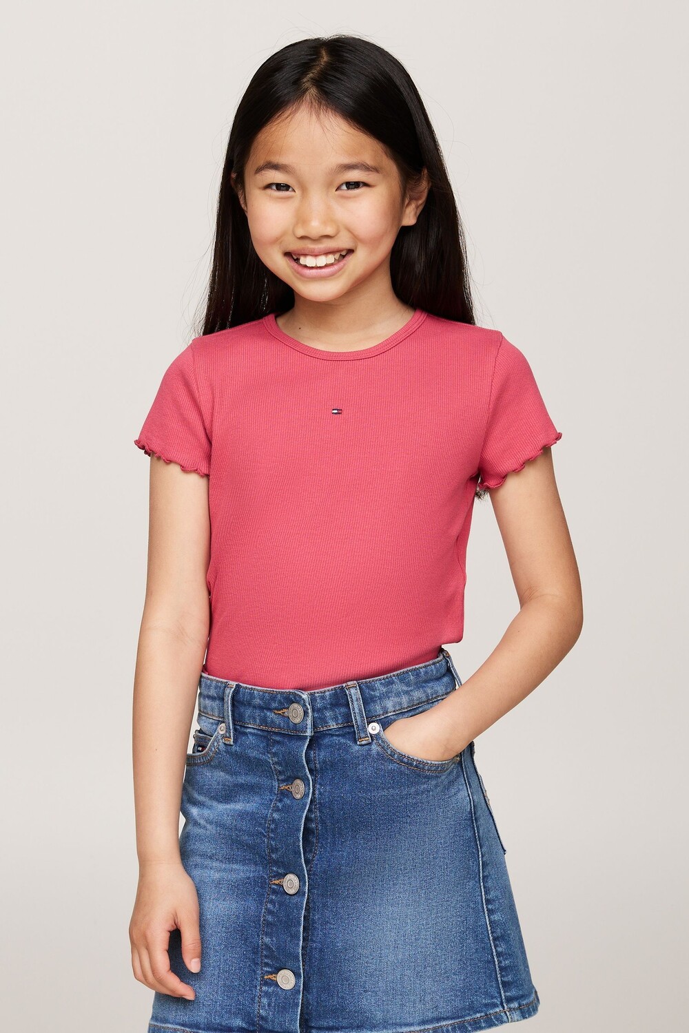 

Синий топ в рубчик с короткими рукавами Tommy Hilfiger, розовый