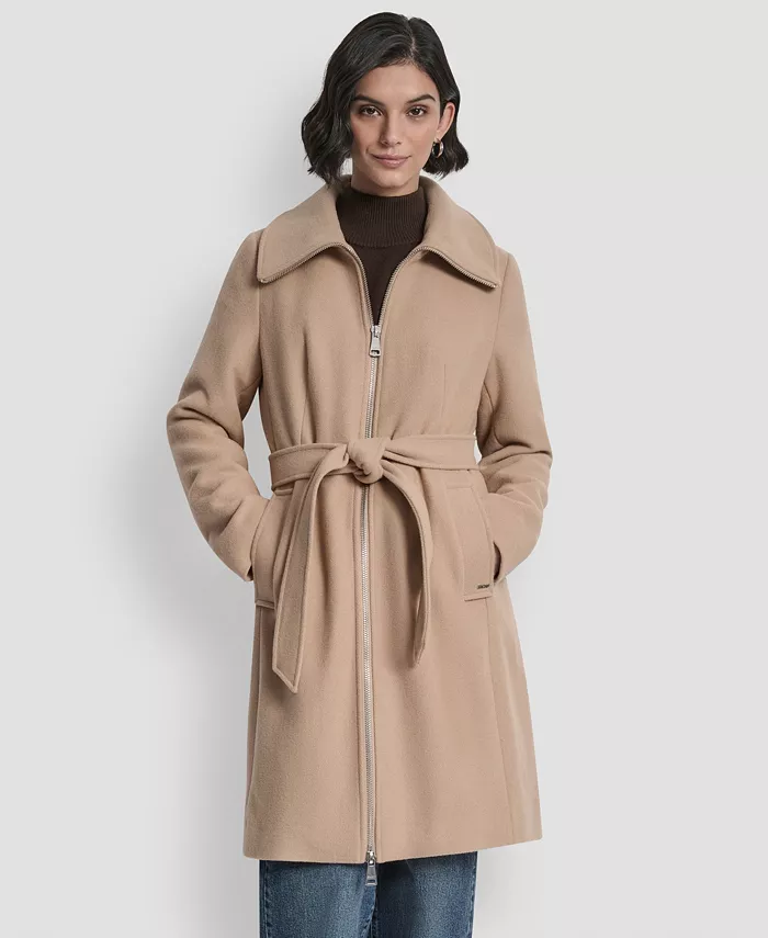 

Женское пальто с воротником и поясом DKNY, коричневый