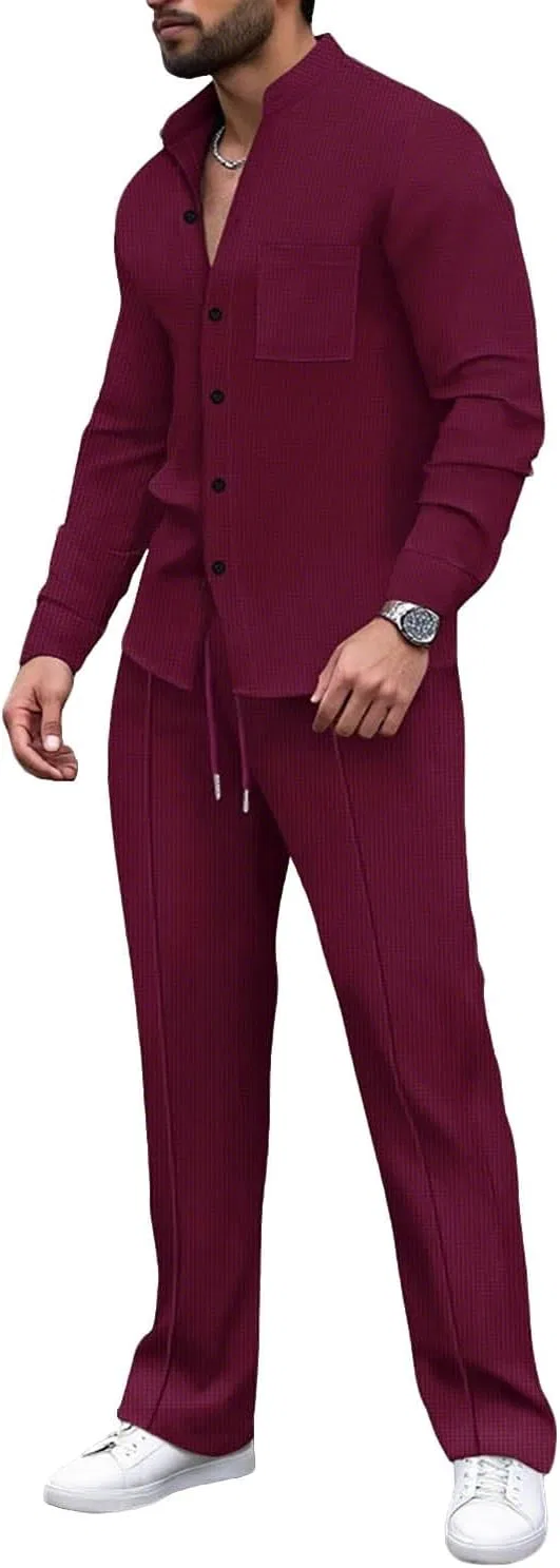 Мужской спортивный костюм вафельный текстура, Wine