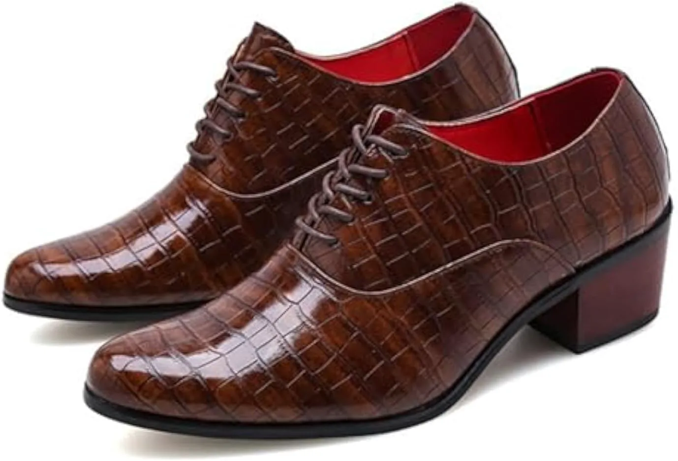 Мужская обувь Oxford Pattern Stone - массивный каблук, настоящая кожа с заостренным носком, шнуровка для модного бизнеса, официального дерби Zentavi, коричневый