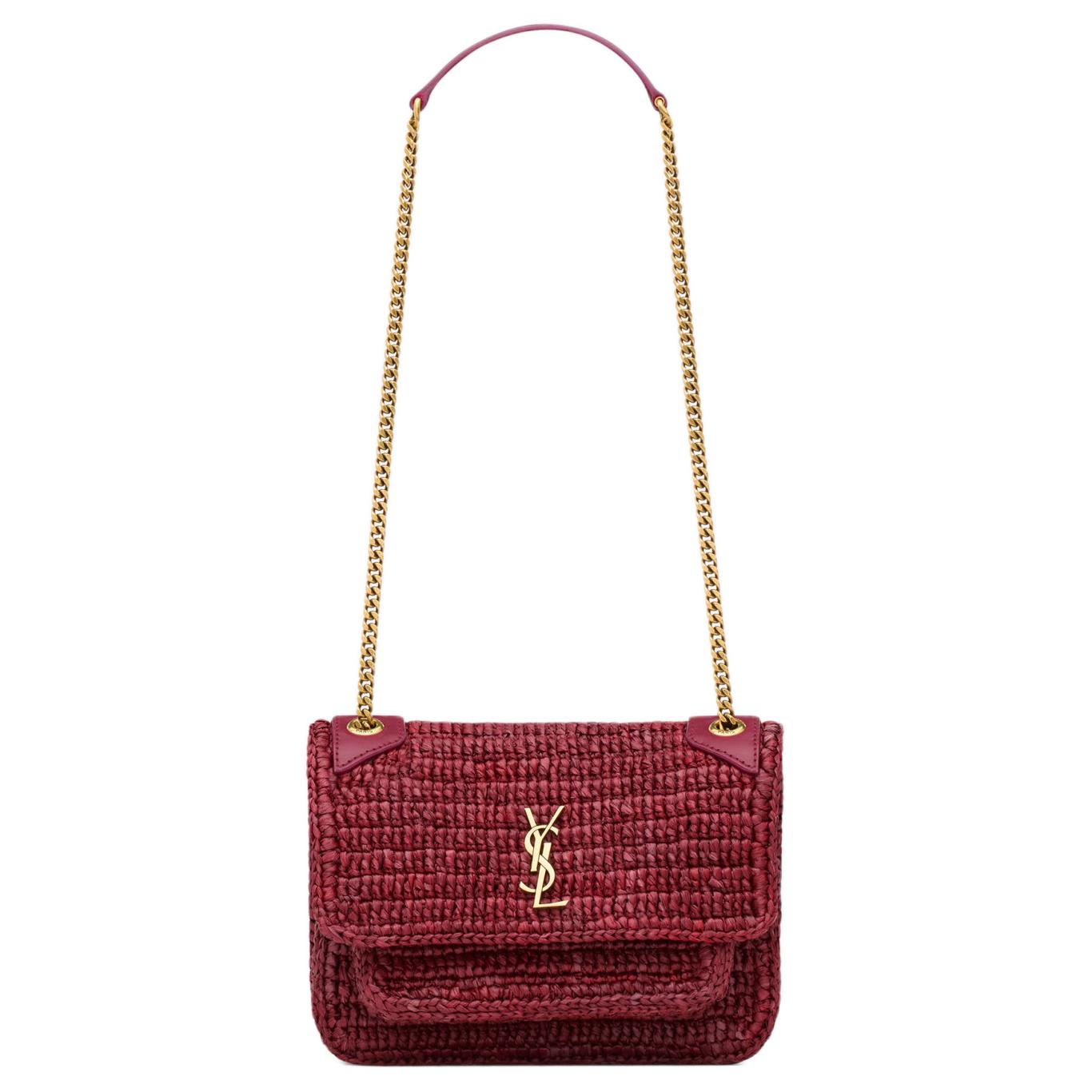 

SAINT LAURENT Сумка через плечо мини из рафии женская малиново-розовая