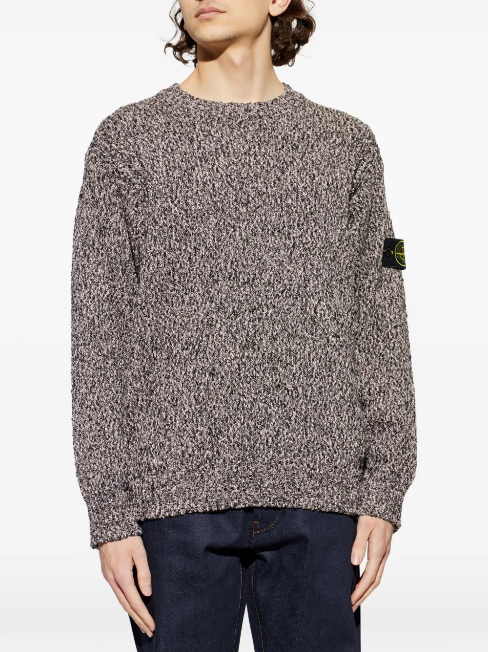 Свитер с круглым вырезом и нашивкой-логотипом Stone Island, бежевый — фото 3