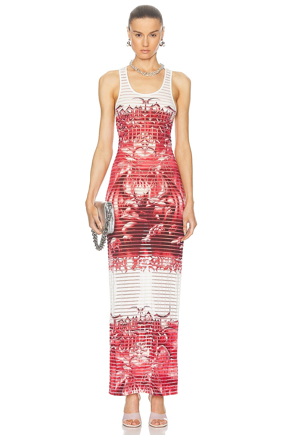 

Длинное платье Diablo Devored Jean Paul Gaultier, цвет White & Red