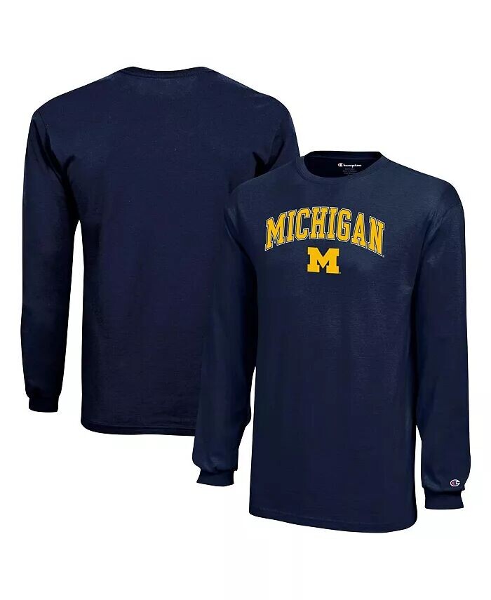 

Темно-синяя футболка с длинными рукавами и дугой с логотипом Big Boys and Girls Michigan Wolverines Champion, синий