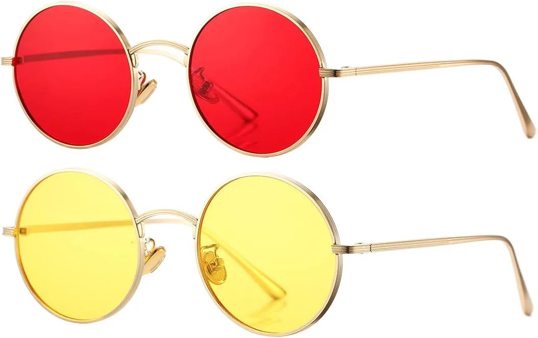 

COASION Винтажные круглые металлические солнцезащитные очки, маленькие красные очки на Хэллоуин для женщин и мужчин, Gold Frame/Red Lens + Gold Frame/Yellow Lens