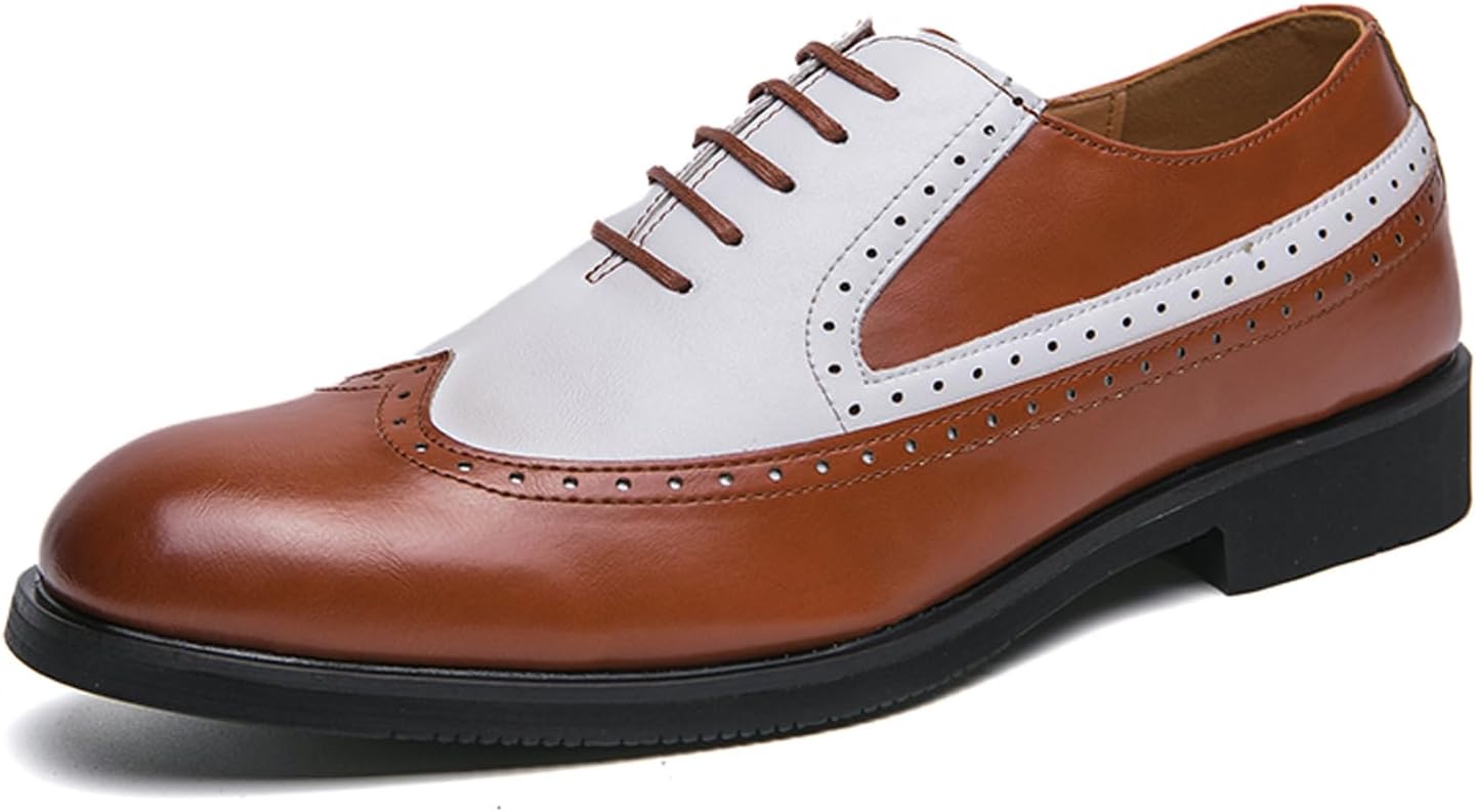 

Мужские кожаные двухцветные броги с перфорацией, модные деловые оксфорды с круглым носком и шнуровкой, комфортные формальные туфли с противоскользящей подошвой Amazideal, коричневый