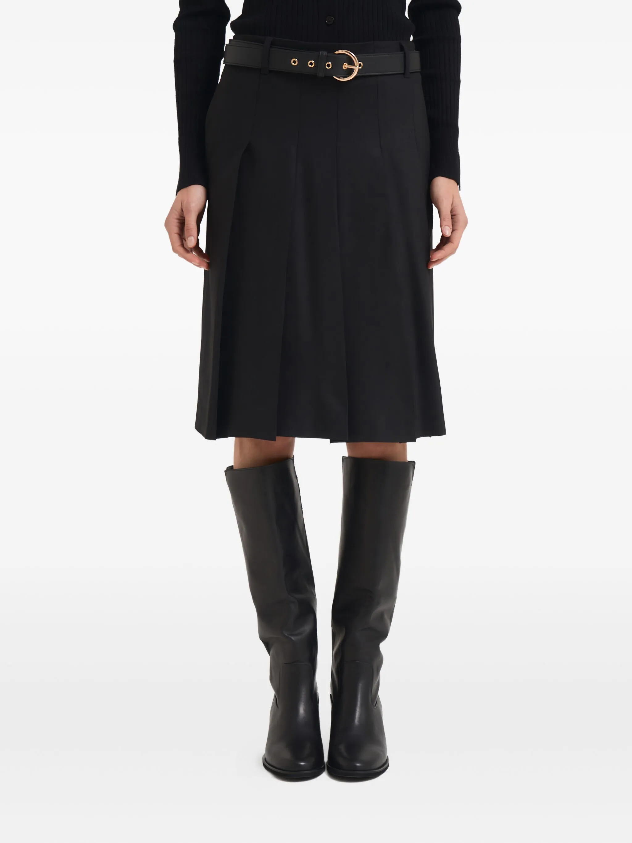 

Плиссированная юбка миди с поясом Max Mara, черный