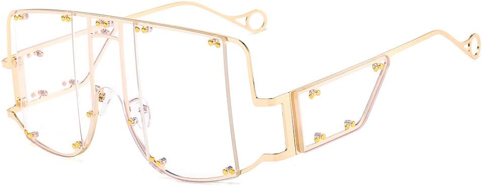 

COTIA/Fashion Квадратные солнцезащитные очки для женщин, новые, с большими зеркальными линзами, мужские солнцезащитные очки класса люкс, с металлическими заклепками, модные женские очки, Gold Clear