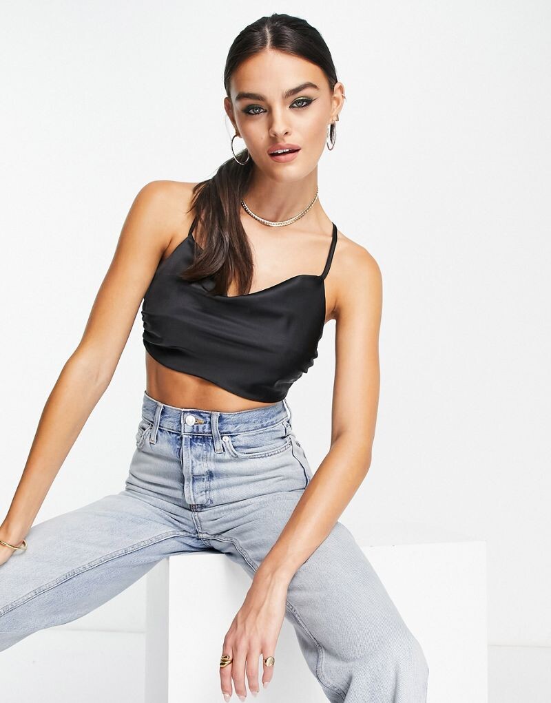 

Черный атласный топ с завязками ASOS
