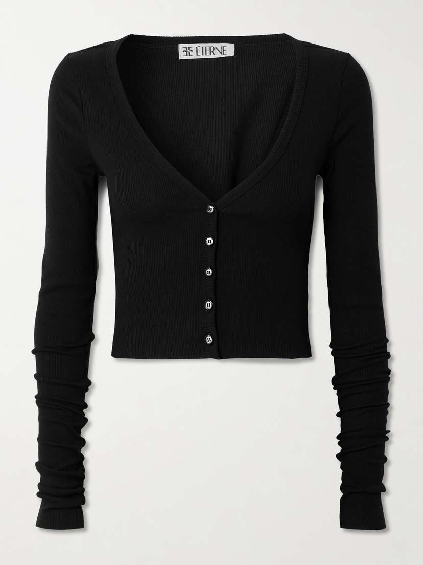 

Кардиган из эластичного хлопка и модала в рубчик Éterne, черный