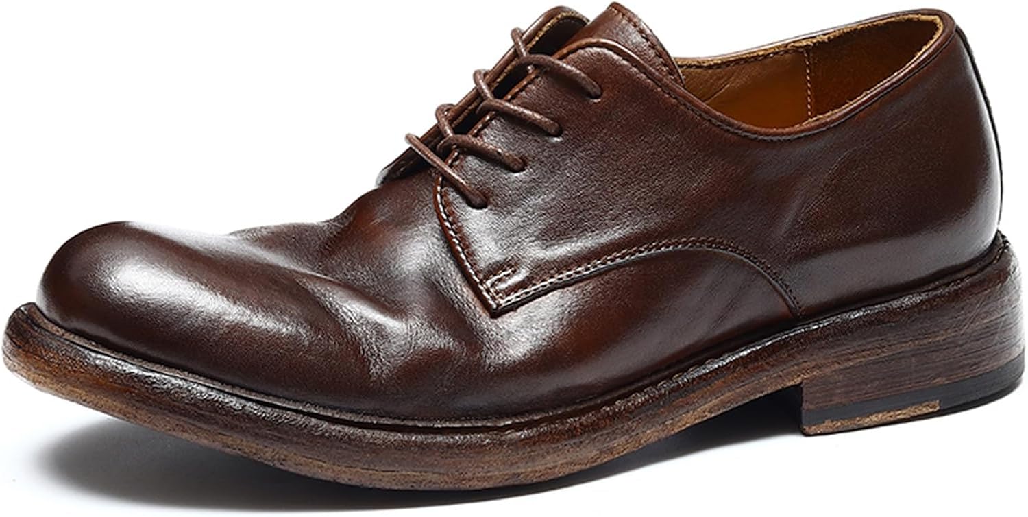 

Мужские дерби с ручной прошивкой, деловые туфли для мужчин, верх и подкладка из натуральной кожи, подошва из кожи, открытая шнуровка, формальная и повседневная обувь 82710 Windhana, коричневый