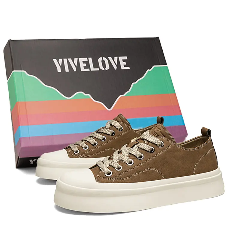 

YIVELOVE Антискользящие и износостойкие низкие скейтерские кроссовки для мужчин с эффектом увеличения роста черно-коричневые, цвет Coffee