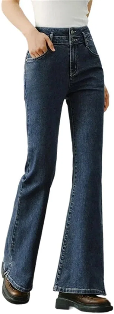 Джинсы клеш с разрезом, Women, Blue Gray