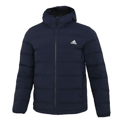 

Пуховик adidas Helionic S H J Outdoor Sports hooded down Jacket Dark Blue, синий