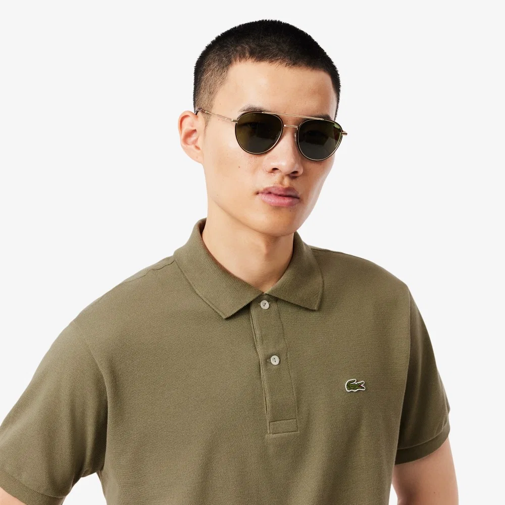 Футболка-поло Lacoste мужская классическая, короткий рукав, хаки — фото 2