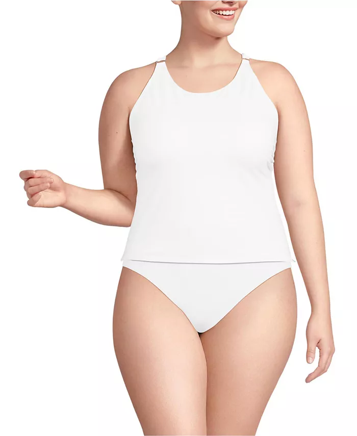 

Купальник-топ танкини Plus Size с высоким горлом и ремешками на спине без затяжек Lands' End, черный