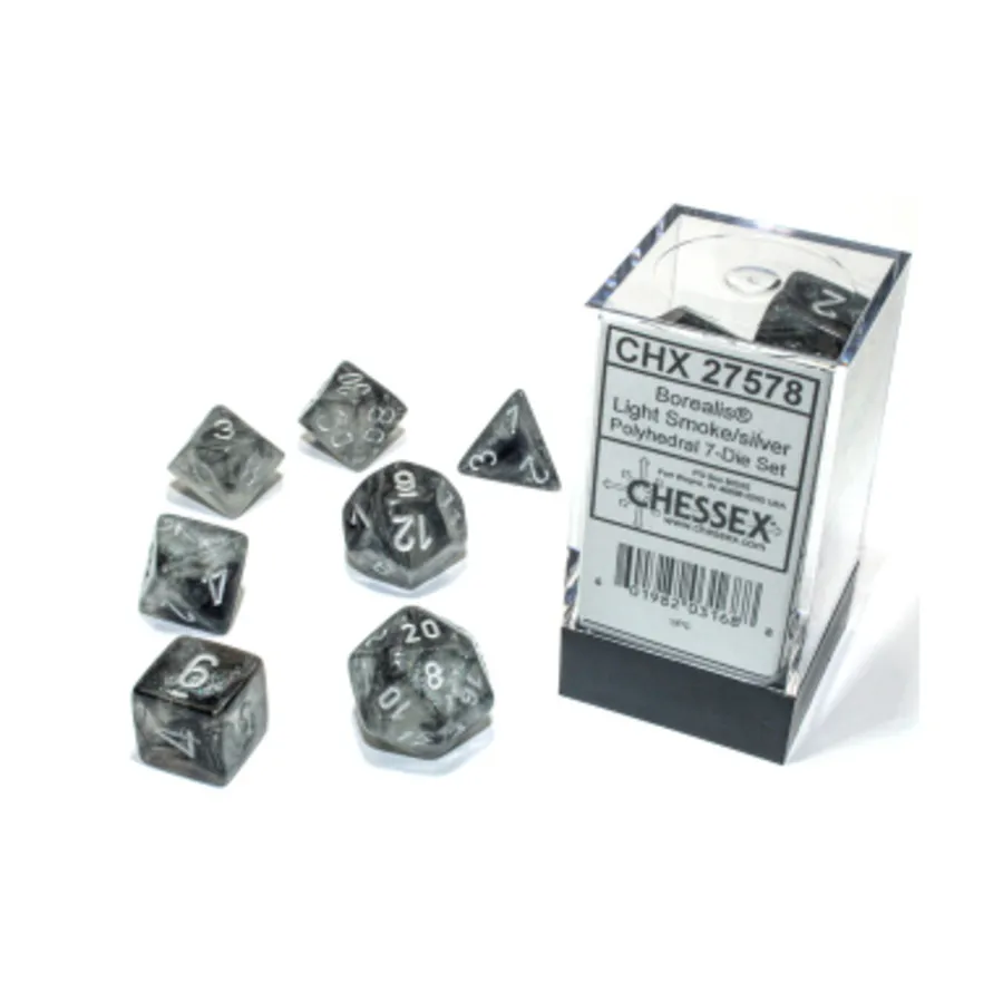 

Poly Set Light Smoke с серебром (7), Dice - Borealis - Poly Set (Chessex)