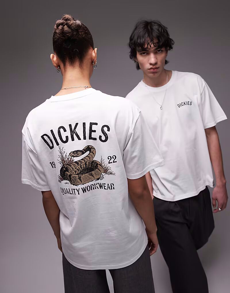 

Футболка Dickies с графическим принтом на спине в виде змеи белого цвета