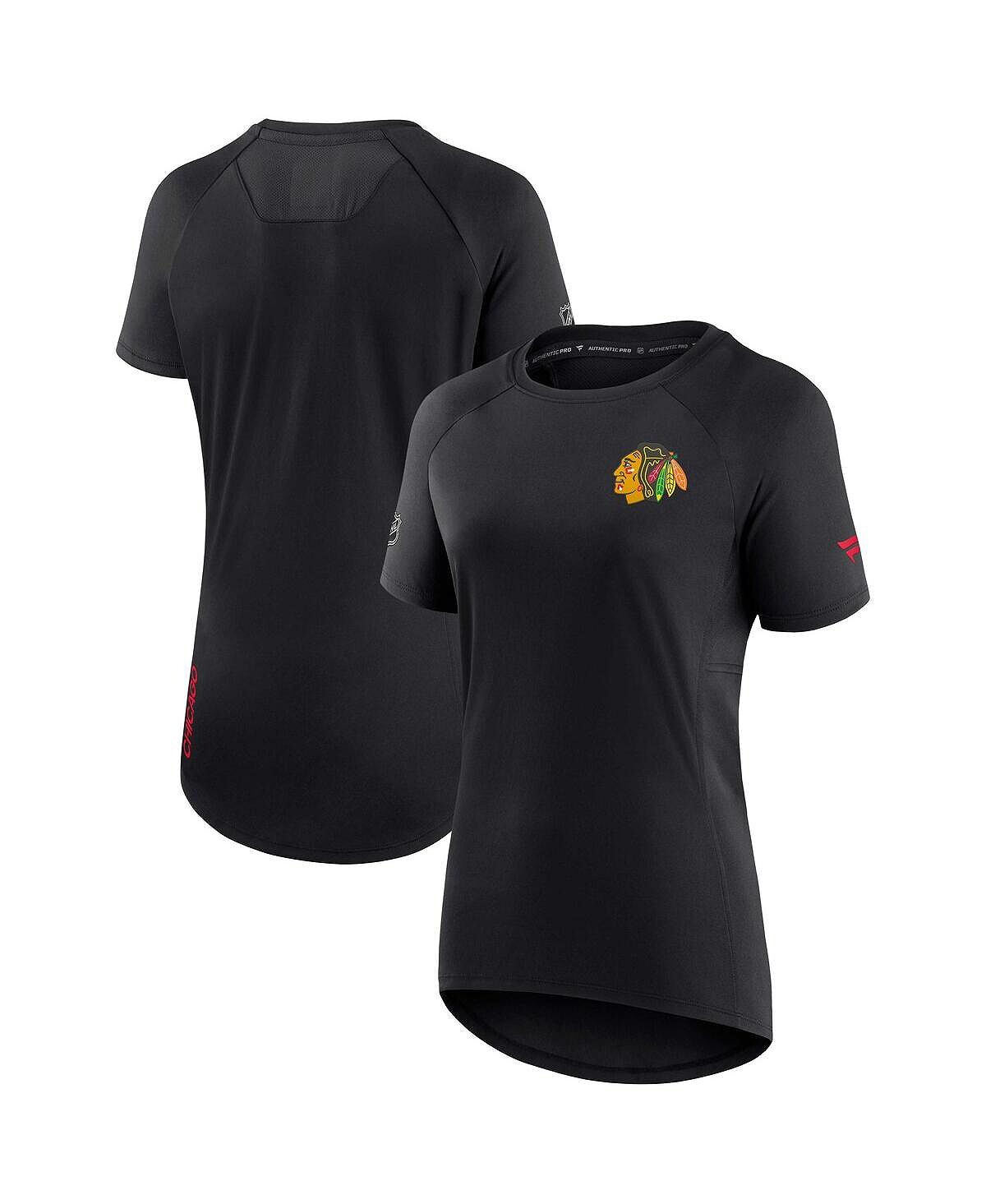 

Черная женская фирменная футболка Chicago Blackhawks Authentic Pro Rink Raglan Tech Fanatics, черный