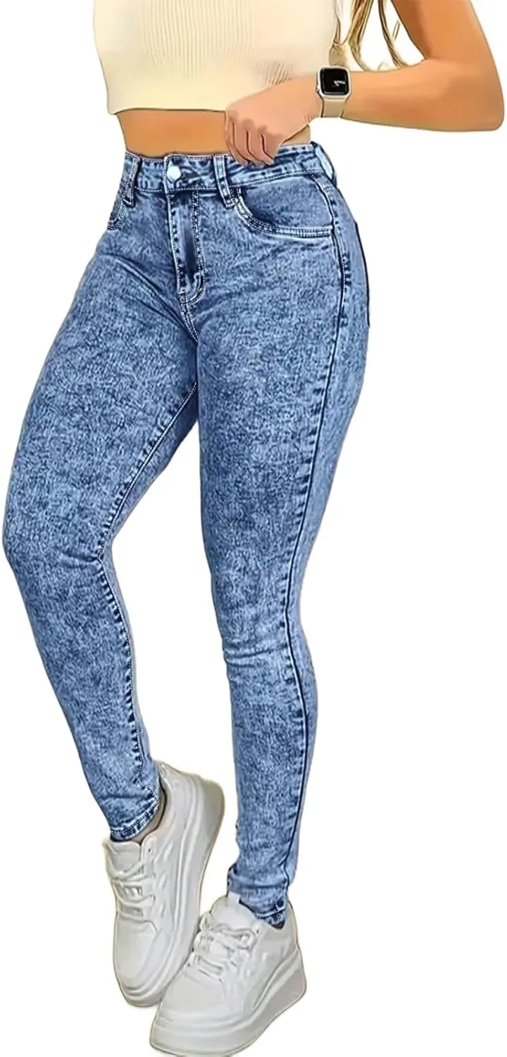 

Cuyulitcik Plus Size Skinny Jeans для женщин High Waist Stretchy Jeggings синие и черные QERINTE