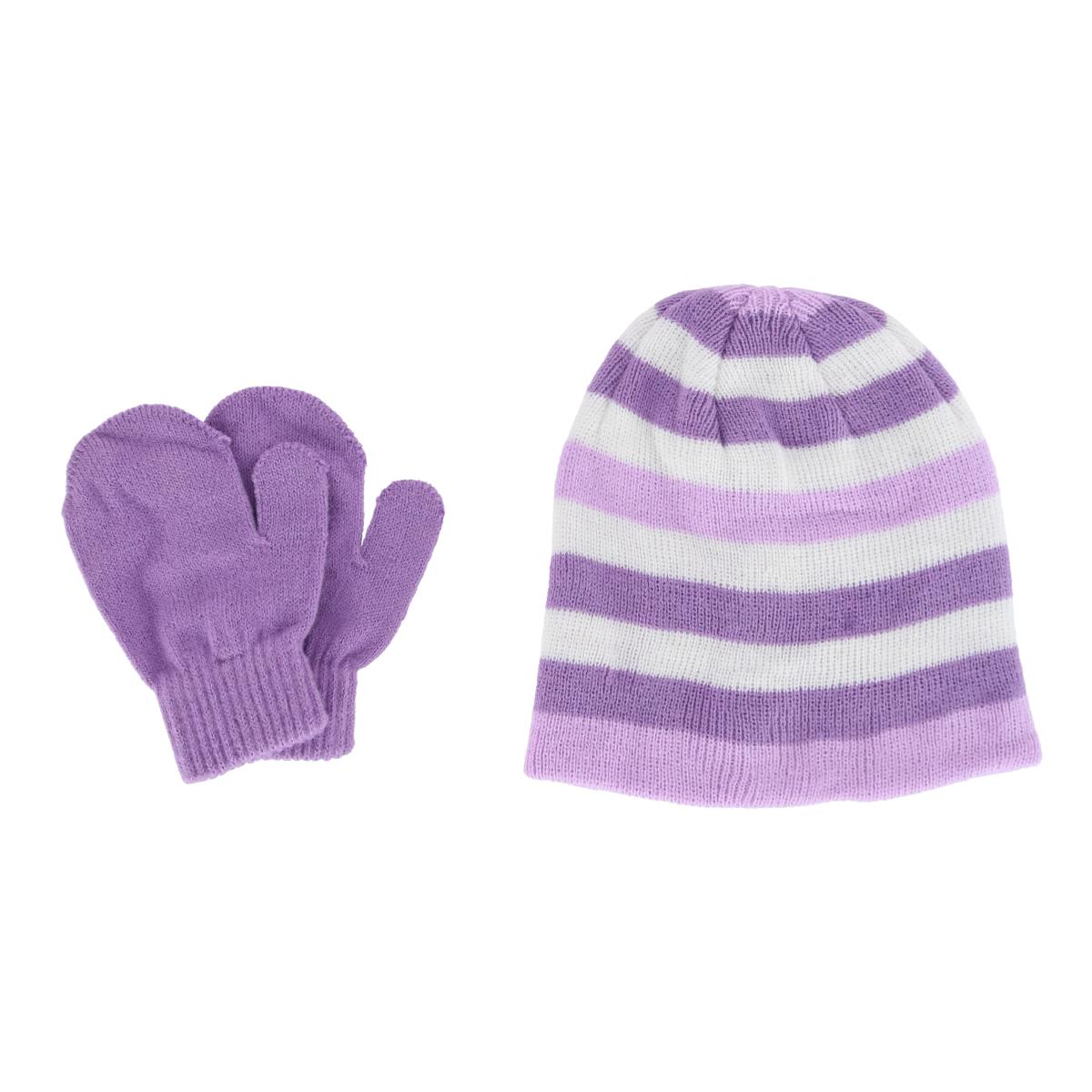 

Детский зимний комплект из шапки и варежек 2-4 с полосками Grand Sierra, фиолетовый