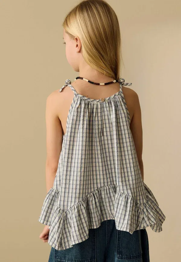 Топ Regular fit, Next, модель Strappy Dippy Hem Blouse, голубая клетка — фото 3