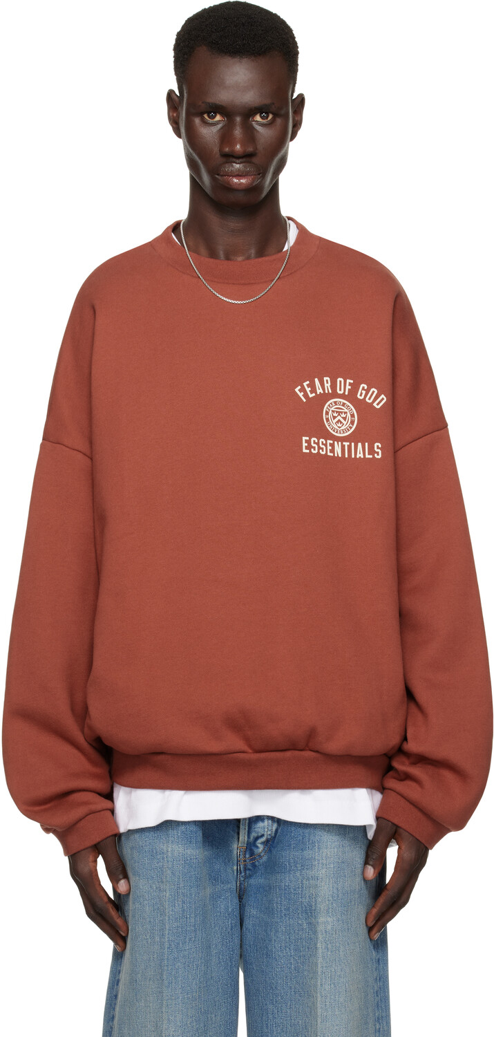 

Fear of God EENTIAL Красная флисовая толстовка с круглым вырезом Fear of God ESSENTIALS