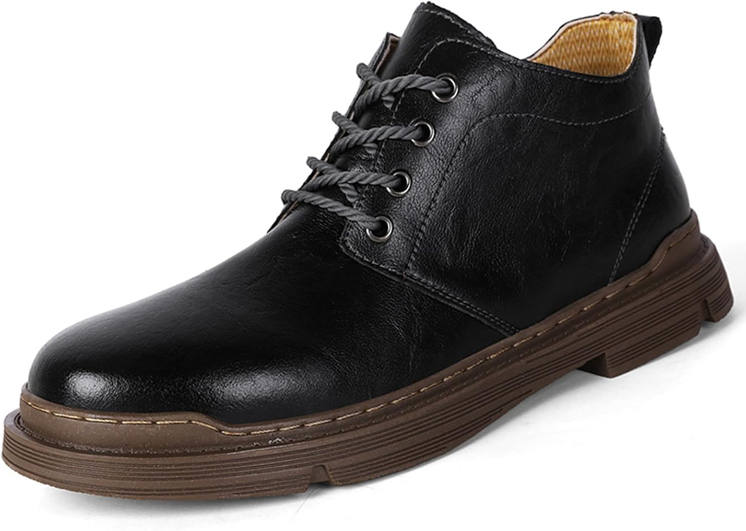 

Мужские кожаные повседневные ботинки Galonfulty с шнуровкой до щиколотки, модный круглый носок, водонепроницаемые оксфорды-чикка, удобный массивный низкий каблук, нескользящие ботинки средней высоты для бизнеса и повседневной носки, черный