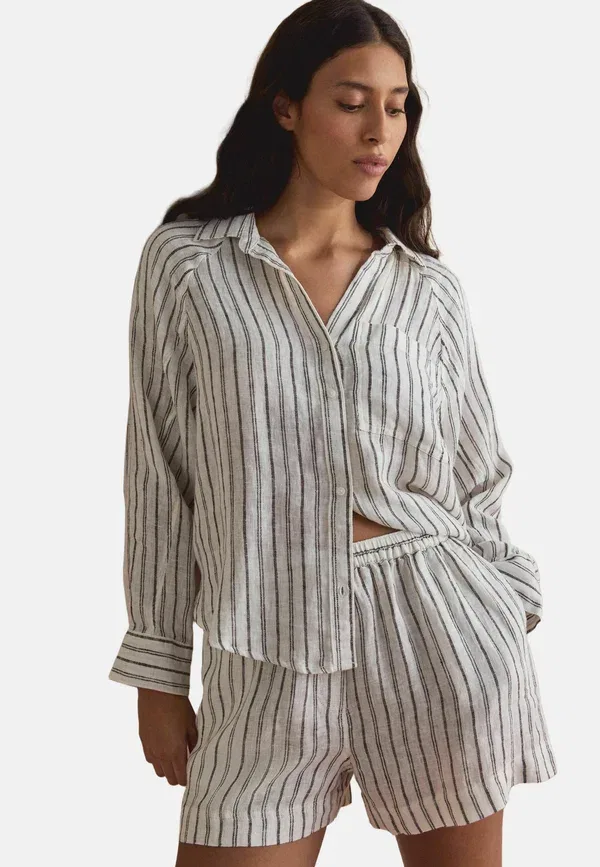 Блуза Next, Button down blouse, коричнево-кремовая полоска
