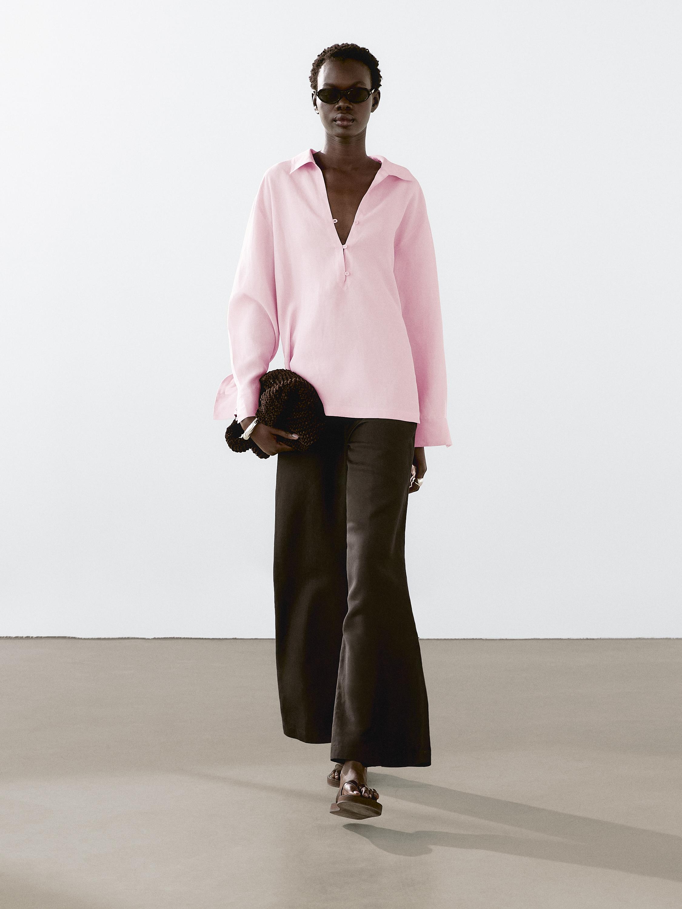 

Брюки из смесовой льняной ткани с эластичным поясом Massimo Dutti, шоколадный