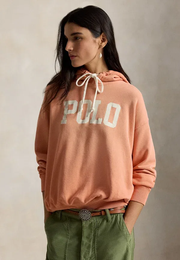 Толстовка с капюшоном Polo Ralph Lauren Logo lightweight fleece hoodie, пастельно-коралловый