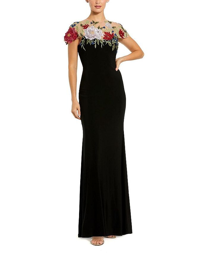

Приталенное платье из джерси с цветочным декором Mac Duggal, черный